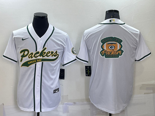 Men's Green Bay Packers White Team Big Logo With Patch Cool Base Stitched Baseball Jersey